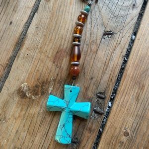 Turquoise Cross rearview mirror charm